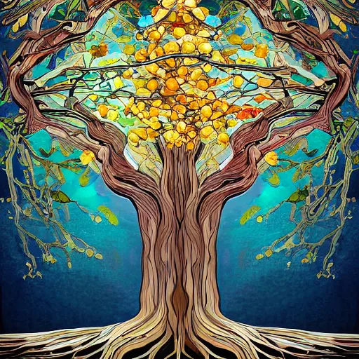 Prompt: a painting of a tree with many branches, digital art by Takashi Murakami, reddit contest winner, nuclear art, fractalism, cosmic horror, academic art