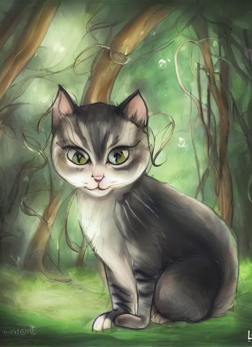 Prompt: beautiful little cat, beautiful lightness, anatomically correct, trending on pixiv, forest