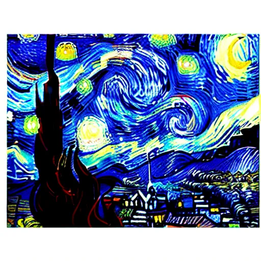 Image similar to Starry night vii poster but the black is white and the dark blue is light, deep detailed