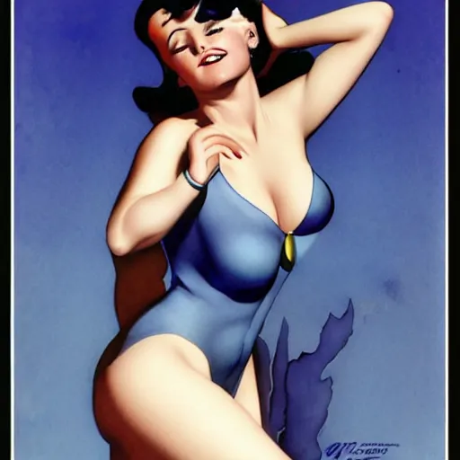 Image similar to cortana by alberto vargas, pinup