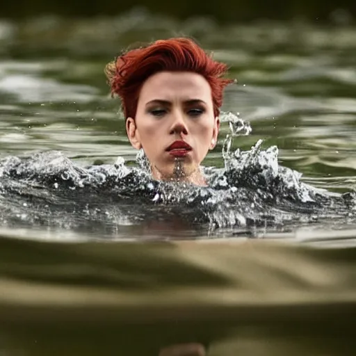 Image similar to intimate movie still of scarlett johansson submerging in water in under the skin