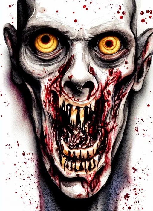 Image similar to zombie hollywood professional acting headshot, hyperrealism, intricate detailed, studio lighting, charming expression gesicht, talented watercolor, procreate illustration