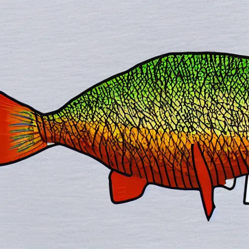 Prompt: a fish made of the 9 0 s