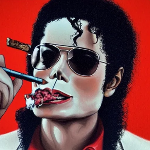 Image similar to Michael Jackson smoking a joint, 8k, realistic, extreme details, detailed, sharp