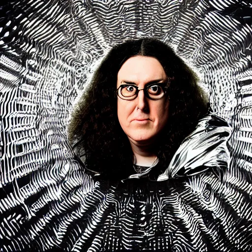 Prompt: weird al yankovic wrapped in foil, digital photography, highly detailed, portrait