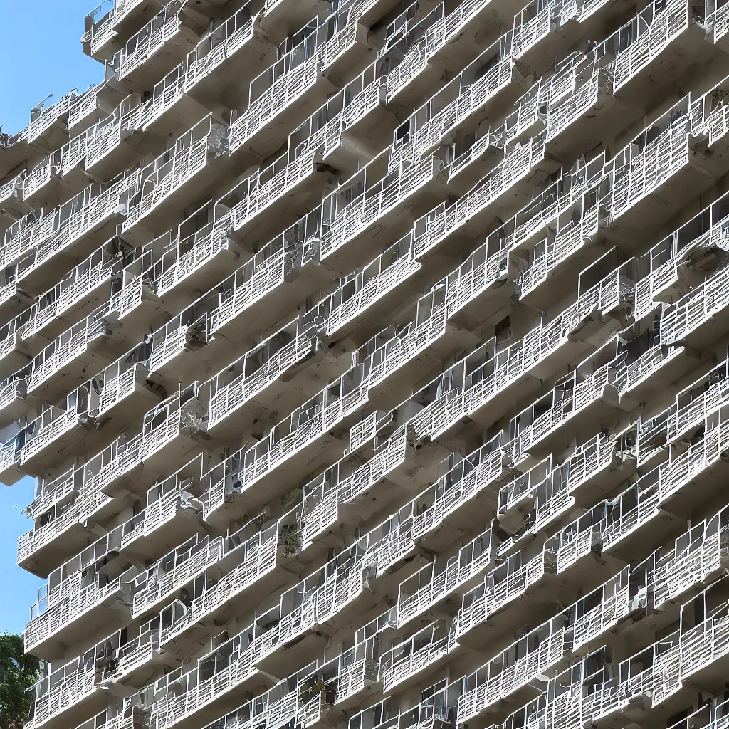 Image similar to lots of stacked balconies of different size and colour