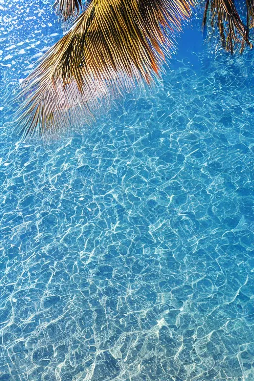 Prompt: palm over crystal clear water photograph
