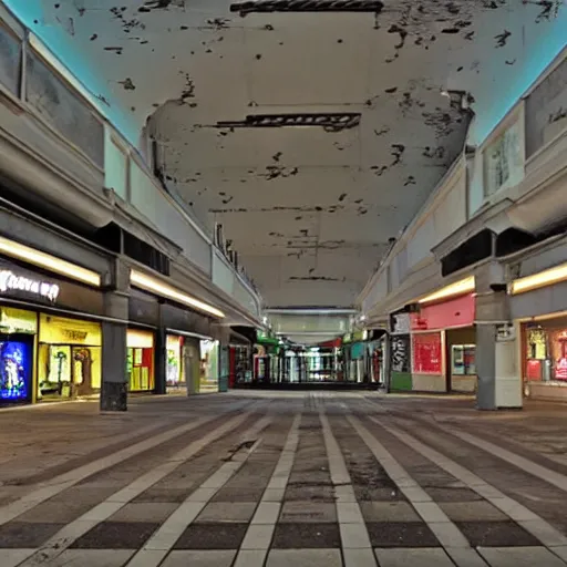 Image similar to forgotten childhood memories of a dark shopping mall