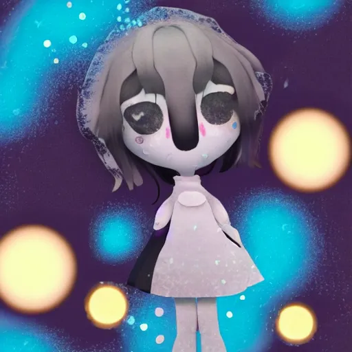 Prompt: cute fumo plush of a girl who is made of ink, inkstains and black splotches, pointillism, particle simulation, monster girl, lens flare, vray