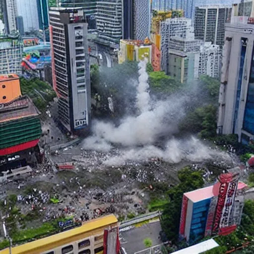 Prompt: a big explosion in the city of taiwan