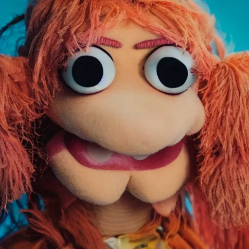 Prompt: [ grimes as a muppet ]!!, 4 k photorealistic! photography, trending on [ unsplash ], contest winner, award winning, [ 4 k ]!, full - body photography!