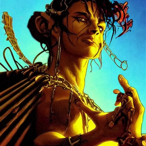 Prompt: a close-up of , planescape torment nameless one comic book cover dramatic backlighting, golden hour, kodachrome, high contrast, highly detailed, sharp focus, digital painting, concept art, illustration, trending on artstation, art by greg rutkowski + greg hildebrandt + alphonse mucha