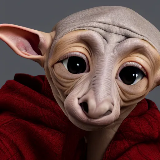 Prompt: photographic portrait of dobby from peepshow, 8 k