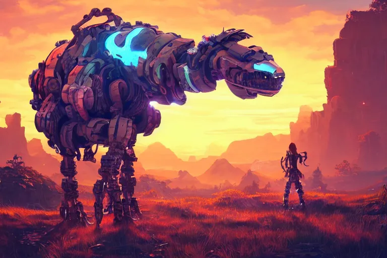 Image similar to clamberjaw machine mecanical creature robot of horizon forbidden west horizon zero dawn radiating a glowing aura global illumination ray tracing hdr fanart arstation by ian pesty and alena aenami artworks in 4 k