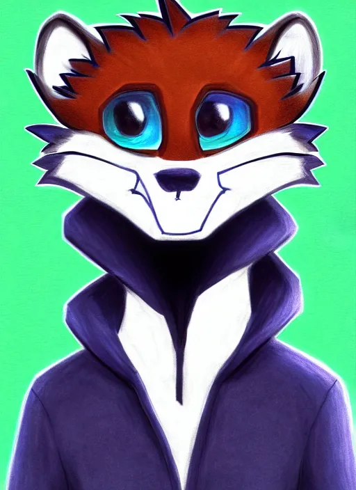 Image similar to expressive stylized master furry artist digital colored pencil painting full body portrait character study of the otter ( sergal ) small head big eyes toon fursona animal person wearing clothes jacket and jeans by master furry artist blotch