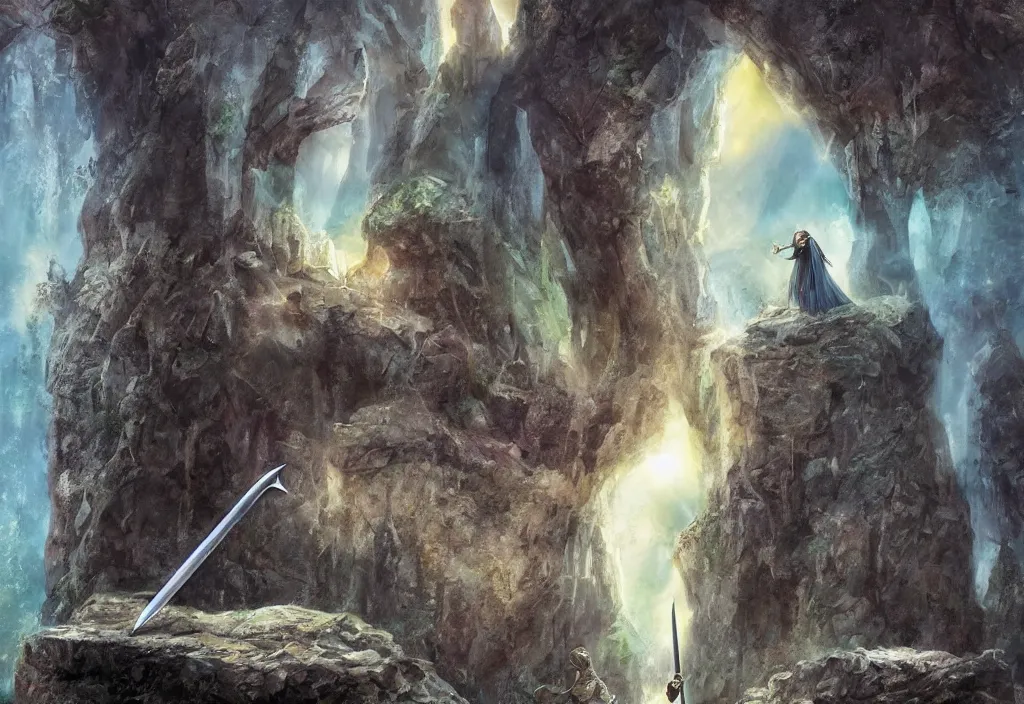 Prompt: sword in the stone, Excalibur, 4k ultra hd, fantasy dark art