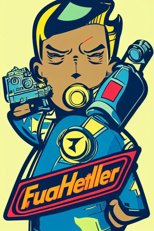 Image similar to fallout 7 6 retro futurist illustration art by butcher billy, sticker, colorful, illustration, highly detailed, simple, smooth and clean vector curves, no jagged lines, vector art, smooth andy warhol style