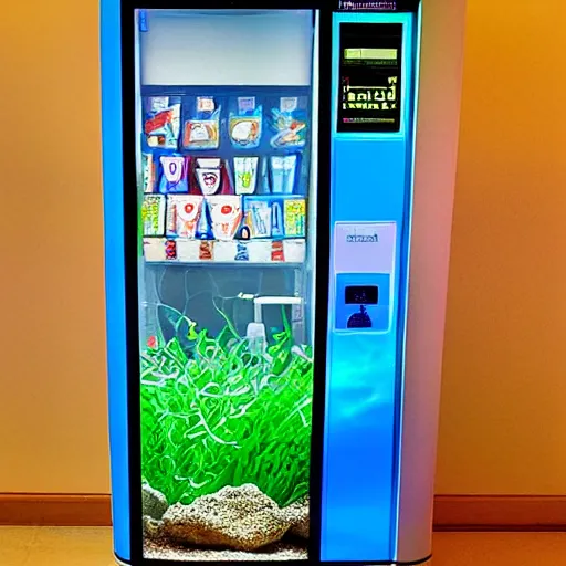 Image similar to fishtank, vending machine, digital art