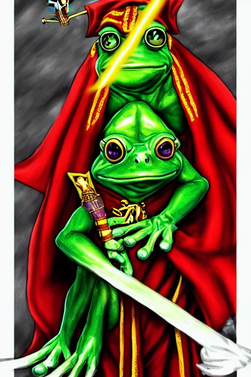 Prompt: harry potter frog mage in a gryffindor form, magic wand, in hogwarts, high details, best composition, dramatic pose, 4 k