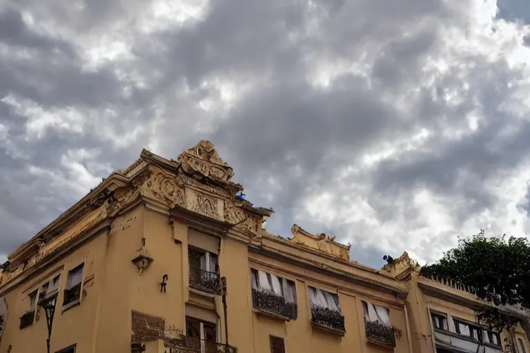 Image similar to a photo of renaissance palace, clouds in the sky