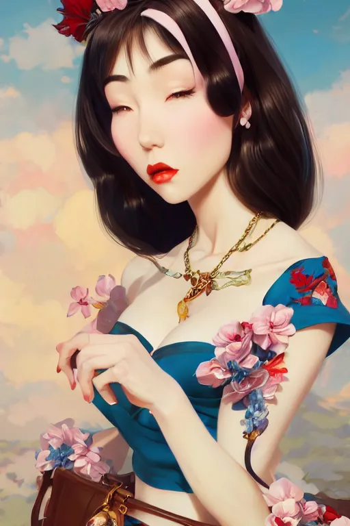 Image similar to a pin up and beautiful fashion charming dreamlke japan girl with lv jewelry, character art, art by artgerm lau and wlop and and ilya kuvshinov and john singer sargent, hyperdetailed, 8 k realistic, symmetrical, frostbite 3 engine, cryengine, dof, trending on artstation, digital art