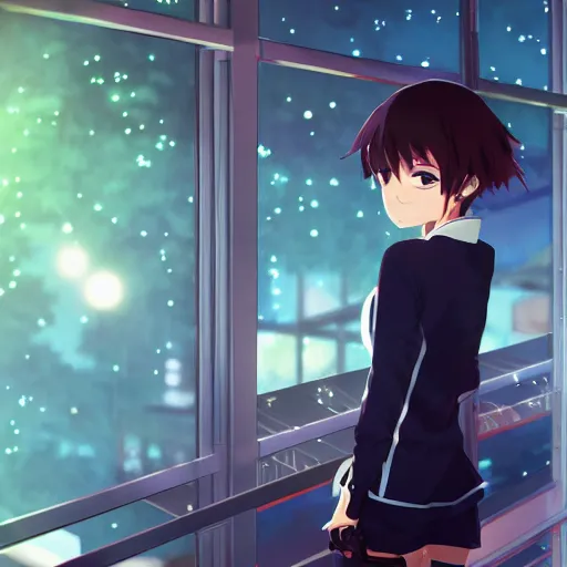 Image similar to anime waifu wearing OSHA compliant clothing, anime key visual, Makoto Shinkai, bokeh, Long shot, Midday,