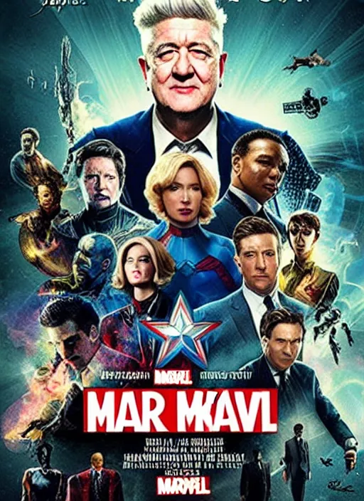 Image similar to david lynch in the marvel cinematic universe, official media, official poster artwork, highly detailed