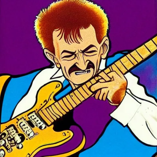 Prompt: Barry Chuckle Shredding on an electric guitar in the style of Jean Giraud