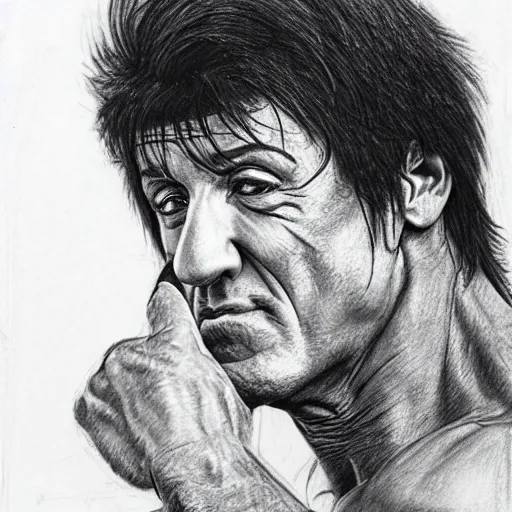 Prompt: a pencil sketch of Sylvester Stallone scratching his head