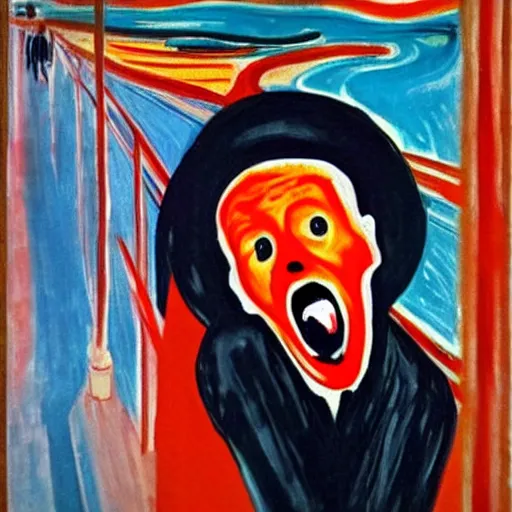 Image similar to the Scream painting but the guy screaming is Guy Fieri