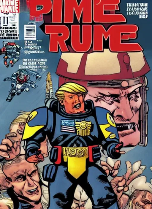 Image similar to comic book cover of donald trump as a space marine from warhammer 4 k, big crowd people are happy and cheering