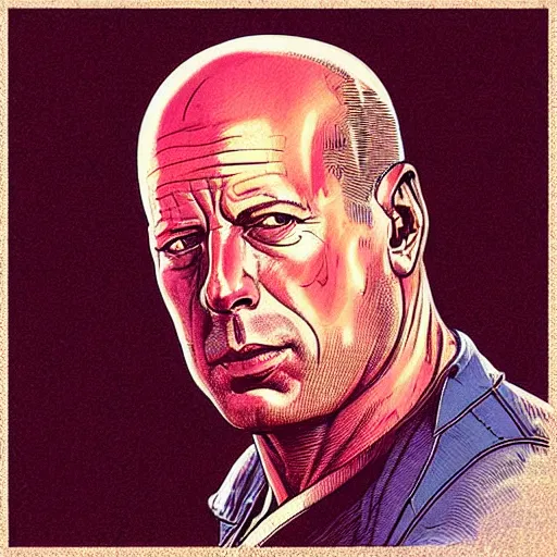 Image similar to “ bruce willis retro minimalist portrait by jean giraud, moebius starwatcher comic, 8 k ”