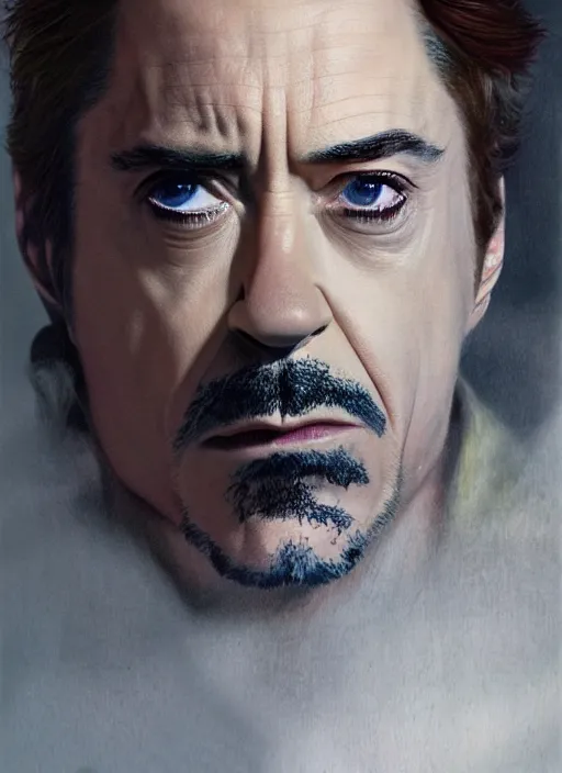 Prompt: robert downey jr. as evil saurman the white, by alan lee, lord of the rings, smooth, oil painting, matte painting, concept art, trending on artstation, promotional artwork, film still, elegant, photorealistic facial features, intricate, detailed face, cinematic lighting