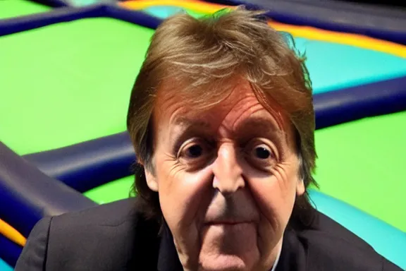 Image similar to paul mccartney at a trampoline park