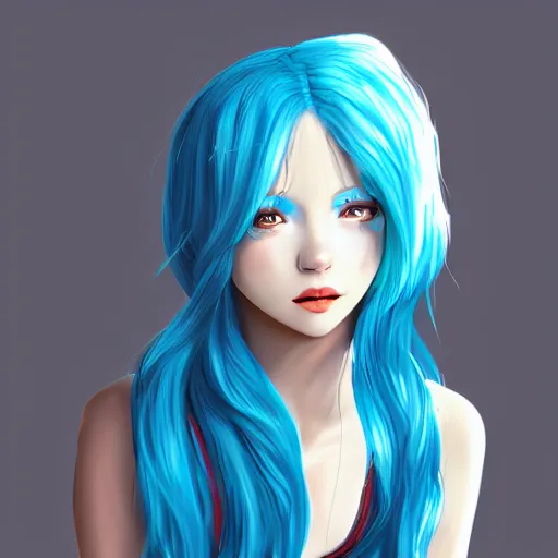 Prompt: pretty girl with blue hair, lo - fi girl, digital artist desk, hd photo of a pretty girl, trending on artstation