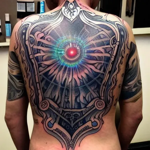 Prompt: my back tattoo is a portal to another dimension
