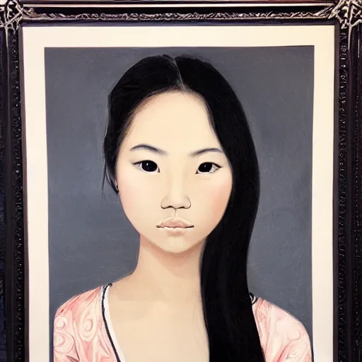 Prompt: beautiful portrait of a young Asian woman, details, elegant, photo realistic, centred, symmetrical