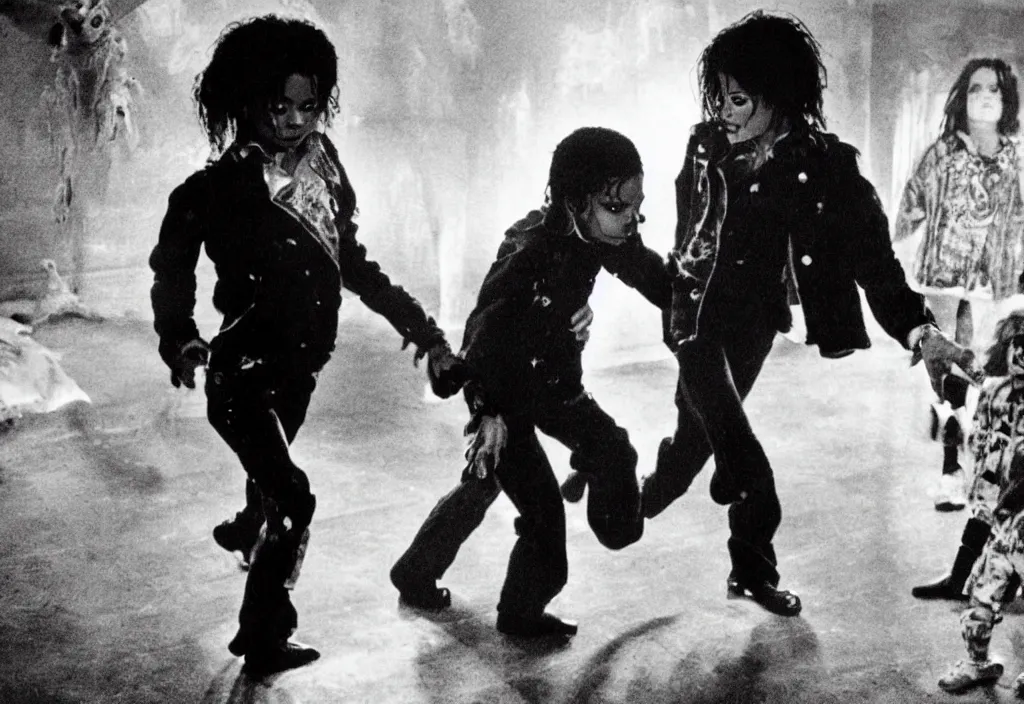 Prompt: michael jackson haunting a child in a nightmare hellscape - n 9