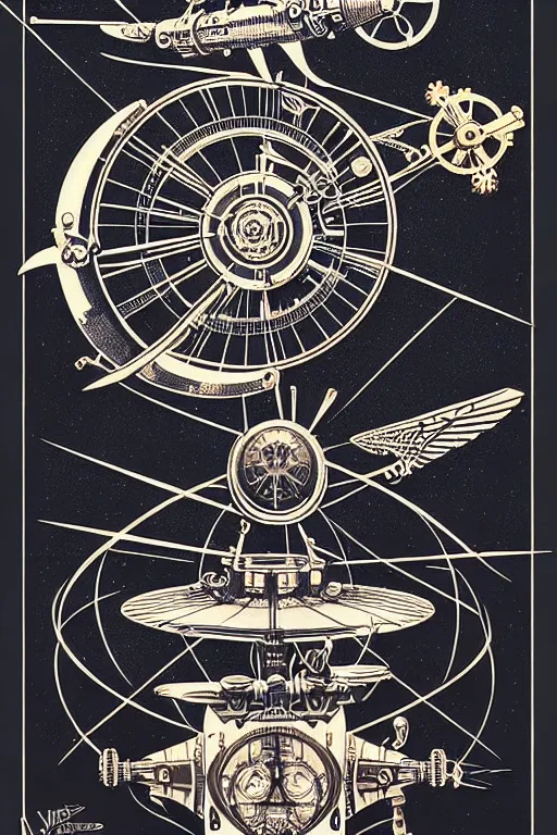 Image similar to steampunk gyroscope flying machine, high details, intricately detailed, by vincent di fate, inking, 3 color screen print, masterpiece, trending on artstation,, sharp, details, hyper - detailed, hd, 4 k, 8 k