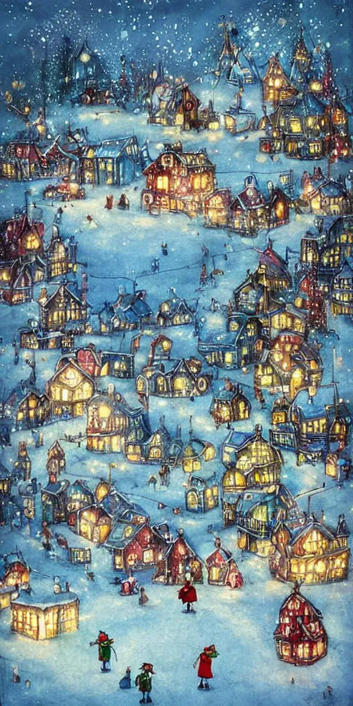 Image similar to a christmas ice skating village scene by alexander jansson