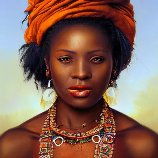 Image similar to portrait of a cameroonian woman ( 3 5 ) from cameroon, an oil painting by ross tran and thomas kincade