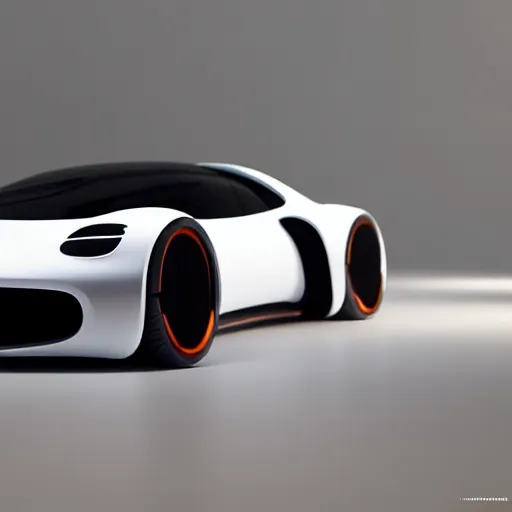 Image similar to futuristic Porsche designed by Apple studio small orange accents lighting octane render