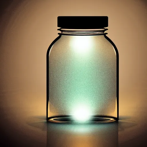 Image similar to a glowing ghost contained in a jar, realistic illumination