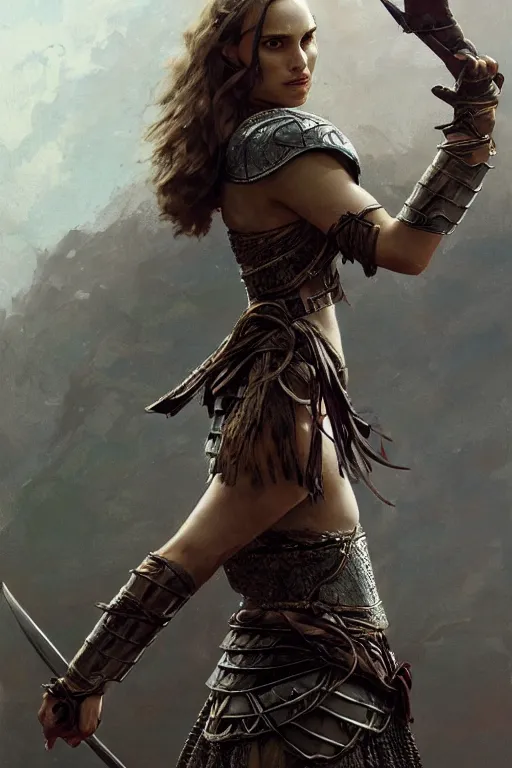 Image similar to natalie portman, legendary warrior, heroic, lord of the rings, tattoos, decorative ornaments, battle armor, by carl spitzweg, ismail inceoglu, vdragan bibin, hans thoma, greg rutkowski, alexandros pyromallis, perfect face, fine details, realistic shading photorealism