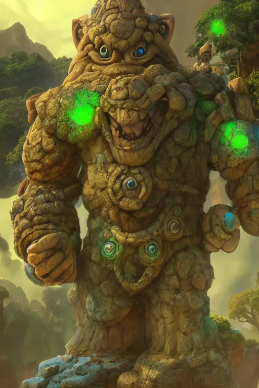 Image similar to zelda fantasy art giant golem troll wood rock greeble gemstone, global illumination ray tracing hdr fanart arstation by sung choi and eric pfeiffer and gabriel garza and casper konefal