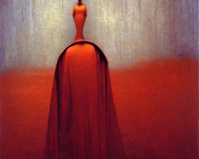 Image similar to by francis bacon, beksinski, mystical redscale photography evocative. devotion to the scarlet woman, priestess in a conical hat, coronation, ritual, sacrament