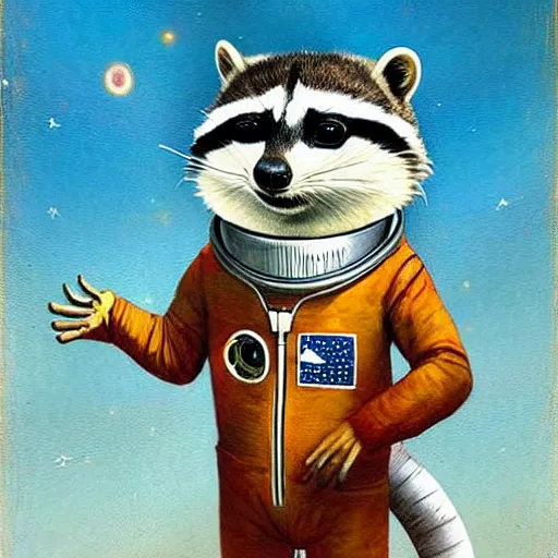 Image similar to astronaut racoon holding a sign that says hello by esao andrews