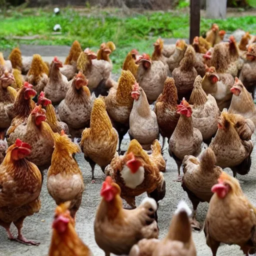 Image similar to an army of chickens ready to siege