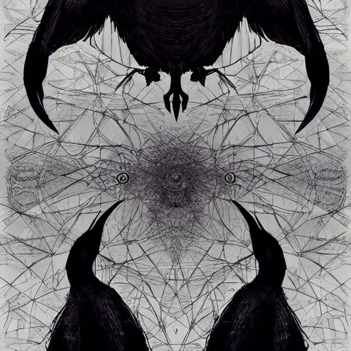 Image similar to a simple crow painting by Android Jones and M. C. Escher collaboration