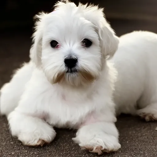 Image similar to photo of white maltese puppy dog staring into camera, photorealistic